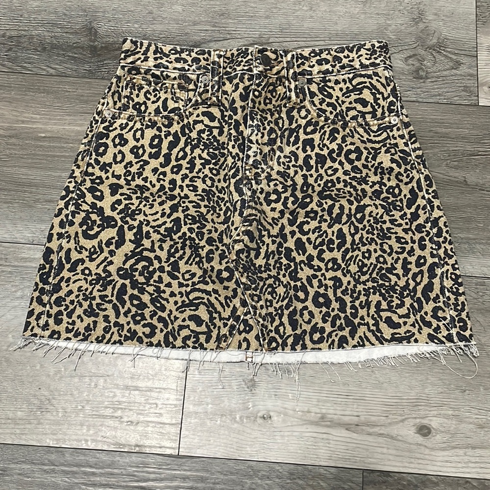 Rigid Denim A-Line Mini Skirt in Animal‎ Print Size 25